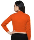 FEMULA V- Neck Women Full Sleeves Stitched Ready to Wear Woolen Blouse ( Orange )