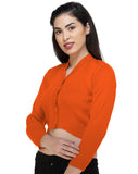 FEMULA V- Neck Women Full Sleeves Stitched Ready to Wear Woolen Blouse ( Orange )