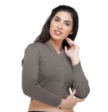 FEMULA V- Neck Women Full Sleeves Stitched Ready to Wear Woolen Blouse ( Ash Grey )