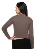 FEMULA V- Neck Women Full Sleeves Stitched Ready to Wear Woolen Blouse ( Dark Mouse Brown )