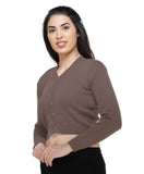 FEMULA V- Neck Women Full Sleeves Stitched Ready to Wear Woolen Blouse ( Dark Mouse Brown )