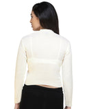 FEMULA V- Neck Women Full Sleeves Stitched Ready to Wear Woolen Blouse ( Ivory )