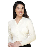 FEMULA V- Neck Women Full Sleeves Stitched Ready to Wear Woolen Blouse ( Ivory )