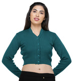 FEMULA V- Neck Women Full Sleeves Stitched Ready to Wear Woolen Blouse ( Torquise Blue )