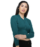 FEMULA V- Neck Women Full Sleeves Stitched Ready to Wear Woolen Blouse ( Torquise Blue )