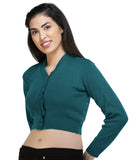 FEMULA V- Neck Women Full Sleeves Stitched Ready to Wear Woolen Blouse ( Torquise Blue )