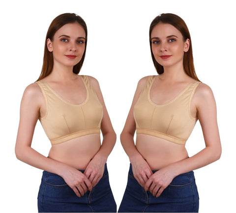 FEMULA Sania Low Impact, Non-Padded, Wirefree, Stretch Cotton Sports Vest Bra for Girls & Women ( 2Pc )