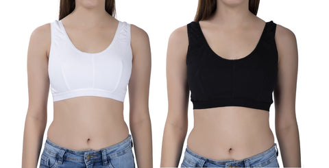 FEMULA Sania Low Impact, Non-Padded, Wirefree, Stretch Cotton Sports Vest Bra for Girls & Women ( 1 Pc each of Black & White Colour )