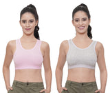 FEMULA Cotton Lycra Topwear Sports Comfortable Bra for Girls and Women (Combo Bra Pack of 2) (PinkGrey)