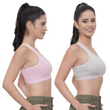 FEMULA Cotton Lycra Topwear Sports Comfortable Bra for Girls and Women (Combo Bra Pack of 2) (PinkGrey)