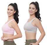 FEMULA Cotton Lycra Topwear Sports Comfortable Bra for Girls and Women (Combo Bra Pack of 2) (PinkGrey)