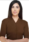 FEMULA V-Neck, Half Sleeves, Solid Color, Woolen Ready to Wear Blouse ( Tobacco Brown )