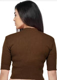 FEMULA V-Neck, Half Sleeves, Solid Color, Woolen Ready to Wear Blouse ( Tobacco Brown )