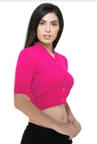 FEMULA V-Neck, Half Sleeves, Solid Color, Woolen Ready to Wear Blouse ( Magenta )