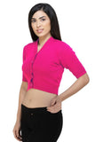 FEMULA V-Neck, Half Sleeves, Solid Color, Woolen Ready to Wear Blouse ( Magenta )