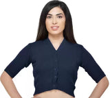 FEMULA V-Neck, Half Sleeves, Solid Color, Woolen Ready to Wear Blouse ( Imperial Blue )