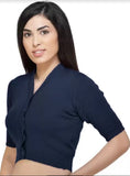 FEMULA V-Neck, Half Sleeves, Solid Color, Woolen Ready to Wear Blouse ( Imperial Blue )