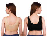 FEMULA Sindhu High Coverage, Low Impact, Non-Padded, Stretch Cotton Sports Vest Bra for Girls & Women ( 1Pc each of Beige & Black  Colour )