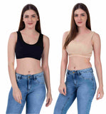 FEMULA Sindhu High Coverage, Low Impact, Non-Padded, Stretch Cotton Sports Vest Bra for Girls & Women ( 1Pc each of Beige & Black  Colour )