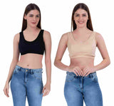 FEMULA Sindhu High Coverage, Low Impact, Non-Padded, Stretch Cotton Sports Vest Bra for Girls & Women ( 1Pc each of Beige & Black  Colour )