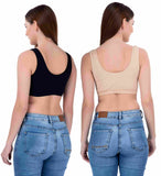 FEMULA Sindhu High Coverage, Low Impact, Non-Padded, Stretch Cotton Sports Vest Bra for Girls & Women ( 1Pc each of Beige & Black  Colour )