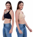 FEMULA Sindhu High Coverage, Low Impact, Non-Padded, Stretch Cotton Sports Vest Bra for Girls & Women ( 1Pc each of Beige & Black  Colour )