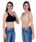 FEMULA Sindhu High Coverage, Low Impact, Non-Padded, Stretch Cotton Sports Vest Bra for Girls & Women ( 1Pc each of Beige & Black  Colour )