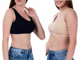 FEMULA Sindhu High Coverage, Low Impact, Non-Padded, Stretch Cotton Sports Vest Bra for Girls & Women ( 1Pc each of Beige & Black  Colour )