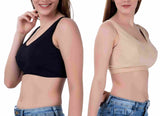 FEMULA Sindhu High Coverage, Low Impact, Non-Padded, Stretch Cotton Sports Vest Bra for Girls & Women ( 1Pc each of Beige & Black  Colour )