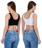 FEMULA Sindhu High Coverage, Low Impact, Non-Padded, Stretch Cotton Sports Vest Bra for Girls & Women ( 1Pc each of Black & White  Colour )