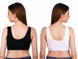FEMULA Sindhu High Coverage, Low Impact, Non-Padded, Stretch Cotton Sports Vest Bra for Girls & Women ( 1Pc each of Black & White  Colour )