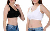 FEMULA Sindhu High Coverage, Low Impact, Non-Padded, Stretch Cotton Sports Vest Bra for Girls & Women ( 1Pc each of Black & White  Colour )