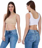 FEMULA Sindhu High Coverage, Low Impact, Non-Padded, Stretch Cotton Sports Vest Bra for Girls & Women ( 1Pc each of Beige & White  Colour )