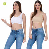 FEMULA Sindhu High Coverage, Low Impact, Non-Padded, Stretch Cotton Sports Vest Bra for Girls & Women ( 1Pc each of Beige & White  Colour )