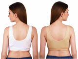 FEMULA Sindhu High Coverage, Low Impact, Non-Padded, Stretch Cotton Sports Vest Bra for Girls & Women ( 1Pc each of Beige & White  Colour )