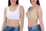 FEMULA Sindhu High Coverage, Low Impact, Non-Padded, Stretch Cotton Sports Vest Bra for Girls & Women ( 1Pc each of Beige & White  Colour )