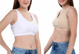 FEMULA Sindhu High Coverage, Low Impact, Non-Padded, Stretch Cotton Sports Vest Bra for Girls & Women ( 1Pc each of Beige & White  Colour )