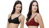 FEMULA Monika T-Shirt Lightly Padded Bra for Women & Girls ( Pack of 2Pcs, 1 Each of  Black & Maroon Colour, Size 30B )