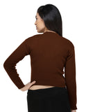 FEMULA V- Neck Women Full Sleeves Stitched Ready to Wear Woolen Blouse ( Dark Brown )