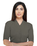 FEMULA V-Neck, Half Sleeves, Solid Color, Woolen Ready to Wear Blouse ( Dirty Grey )