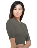 FEMULA V-Neck, Half Sleeves, Solid Color, Woolen Ready to Wear Blouse ( Dirty Grey )