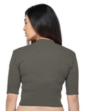 FEMULA V-Neck, Half Sleeves, Solid Color, Woolen Ready to Wear Blouse ( Dirty Grey )