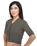 FEMULA V-Neck, Half Sleeves, Solid Color, Woolen Ready to Wear Blouse ( Dirty Grey )