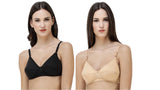 FEMULA Monika T-Shirt Lightly Padded Bra for Women & Girls ( Pack of 2Pcs, 1 Each of  Black & Skin Colour )