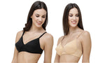 FEMULA Monika T-Shirt Lightly Padded Bra for Women & Girls ( Pack of 2Pcs, 1 Each of  Black & Skin Colour )