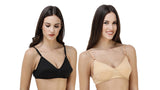 FEMULA Monika T-Shirt Lightly Padded Bra for Women & Girls ( Pack of 2Pcs, 1 Each of  Black & Skin Colour )