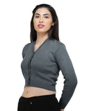 FEMULA V- Neck Women Full Sleeves Stitched Ready to Wear Woolen Blouse ( Steel Grey )