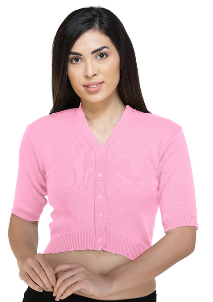 FEMULA V- Neck Women Full Sleeves Stitched Ready to Wear Woolen Blouse ( Pink )