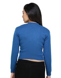 FEMULA V- Neck Women Full Sleeves Stitched Ready to Wear Woolen Blouse ( Basic Blue )