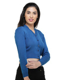 FEMULA V- Neck Women Full Sleeves Stitched Ready to Wear Woolen Blouse ( Basic Blue )